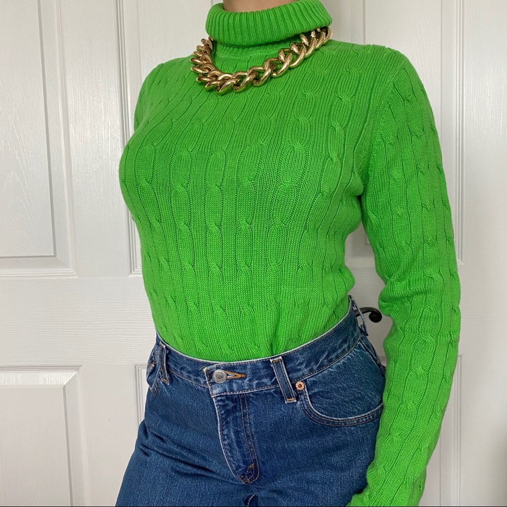 y2k lime green polo ralph lauren turtleneck